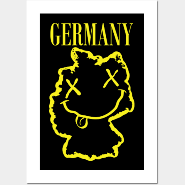 Vibrant Germany: Unleash Your 90s Grunge Spirit! Smiling Squiggly Mouth Dazed Smiley Face Wall Art by pelagio